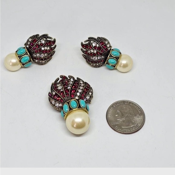 Heidi Daus OLD FLAME Crystal Fire Hot Pierced Earrings & Matching Pin!! - Picture 2 of 3